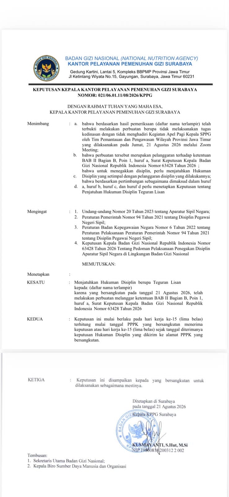 IMG-20260822-WA0044 BGN Jatuhkan Sanksi kepada 18 Kepala SPPG Tuban, Korwil Jadi Sorotan